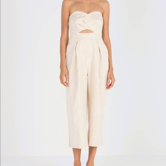Topshop Cut Out Bust Strapless Striped Wide-leg Cropped Jumpsuit New Size 4 - Picture 1 of 10